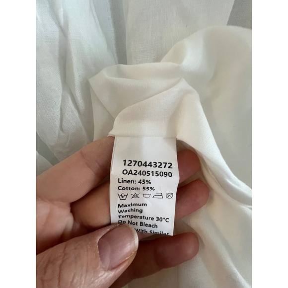 Cotton Linen White Dress Sleeveless Tiered Ruffle Trim Casual Sundress M - Picture 7 of 9